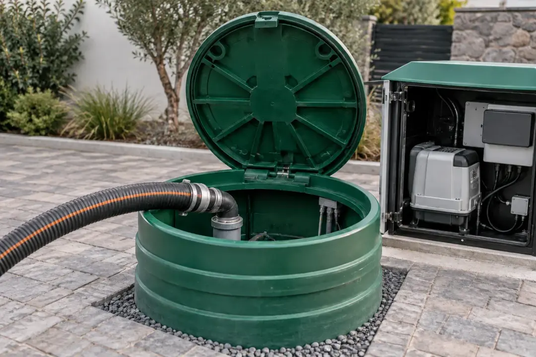 AI-generated illustration of treatment plant emptying equipment and a blower enclosure